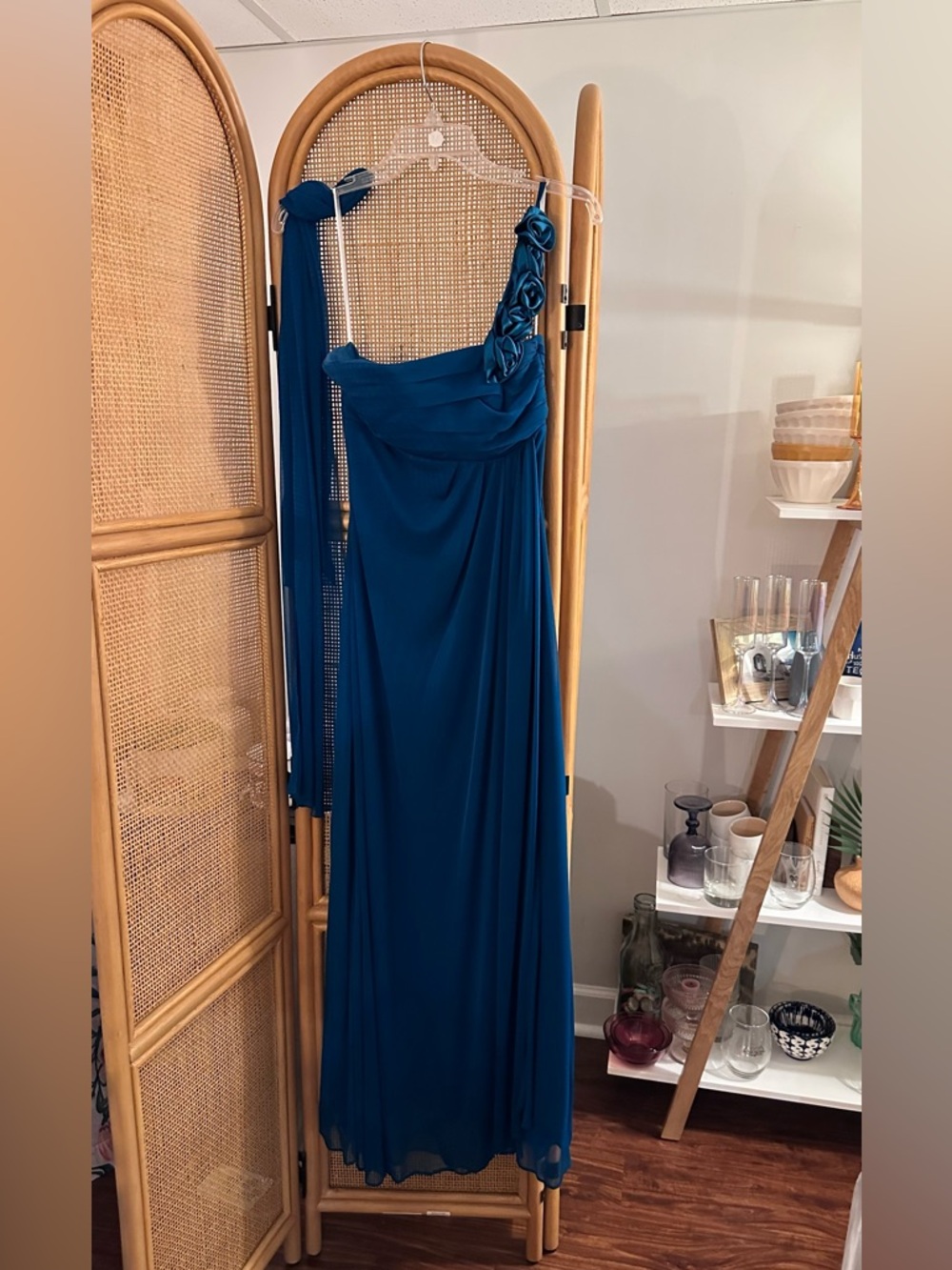 VTG Y2K Prom Dress Blue One-Shoulder Size Medium